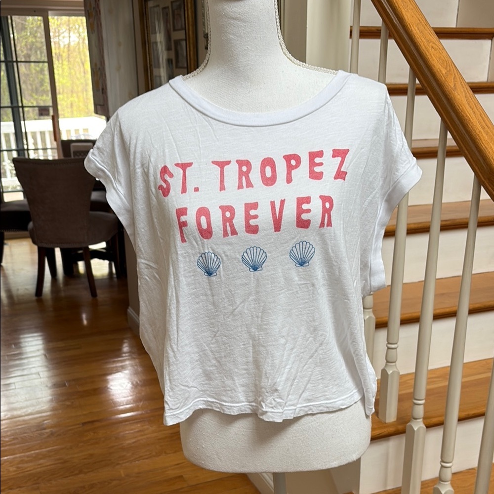 Sundry Pink and White Crop Tee with Crew Neck